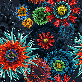Бесшовная текстура с абстрактными 3D цветами. (Номер по каталогу: 25026)
