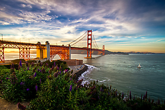 Закат над мостом Золотые ворота. Сан-Франциско (Код изображения: 16075)