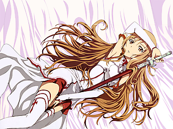 Анимэ девушка в белом платье с мечом. (Код изображения: 23199)