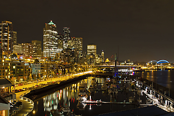 Панорама ночного Сиэтла, США.  (Код изображения: 02038)
