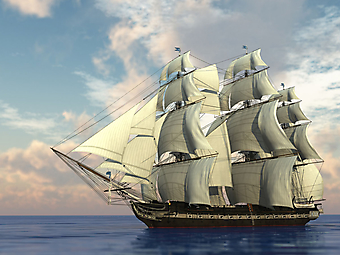 Корабль с парусами. (Код изображения: 13051)