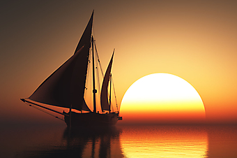 Яхта в море на закате. (Код изображения: 04010)